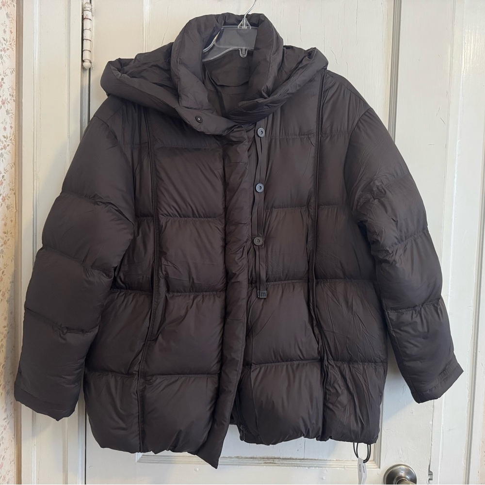 Puffer Down Jacket with Hood - Dark Brown Brand new